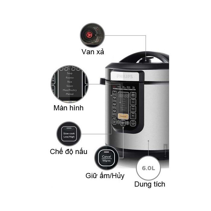 Nồi áp suất điện tử 6L Philips HD2137