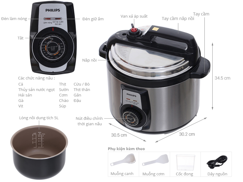 Nồi áp suất điện 5L Philips HD-2103