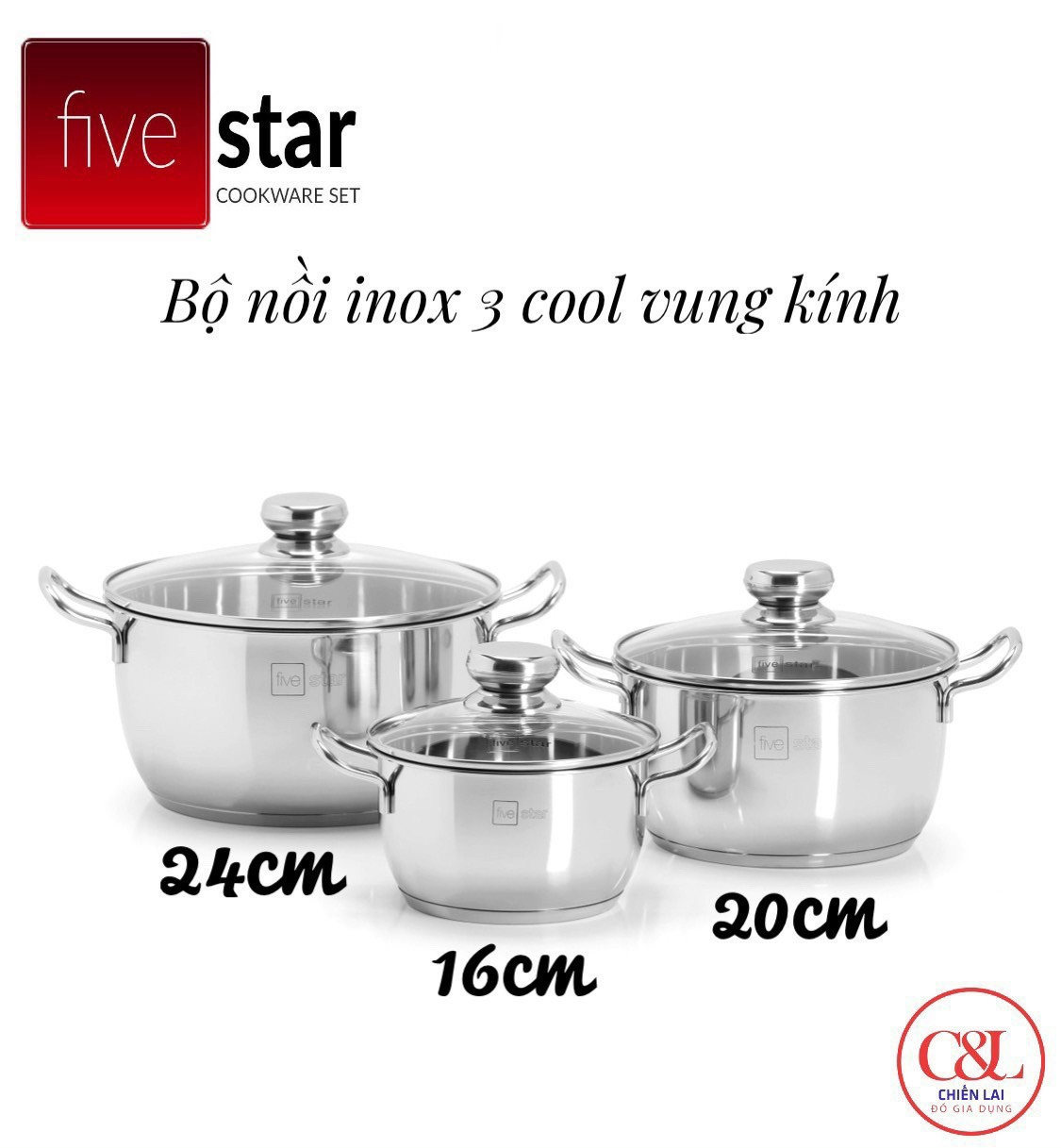 Bộ nồi Five star 3 vung kính FSB-3004