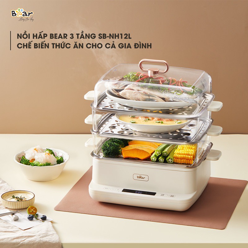 Nồi hấp điện 3 tầng 12L Bear DZG-CA2G2