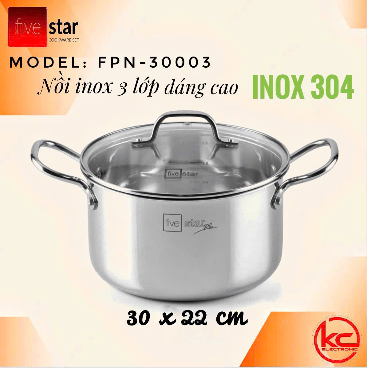 Nồi inox Fivestar 3lớp inox 304 đun từ