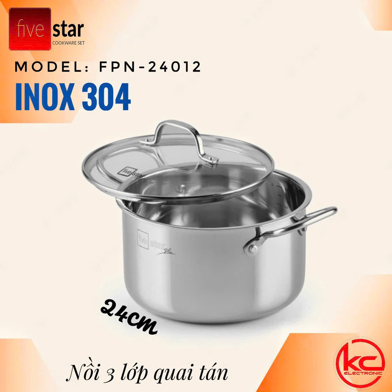 Nồi inox Fivestar 3lớp inox 304 đun từ