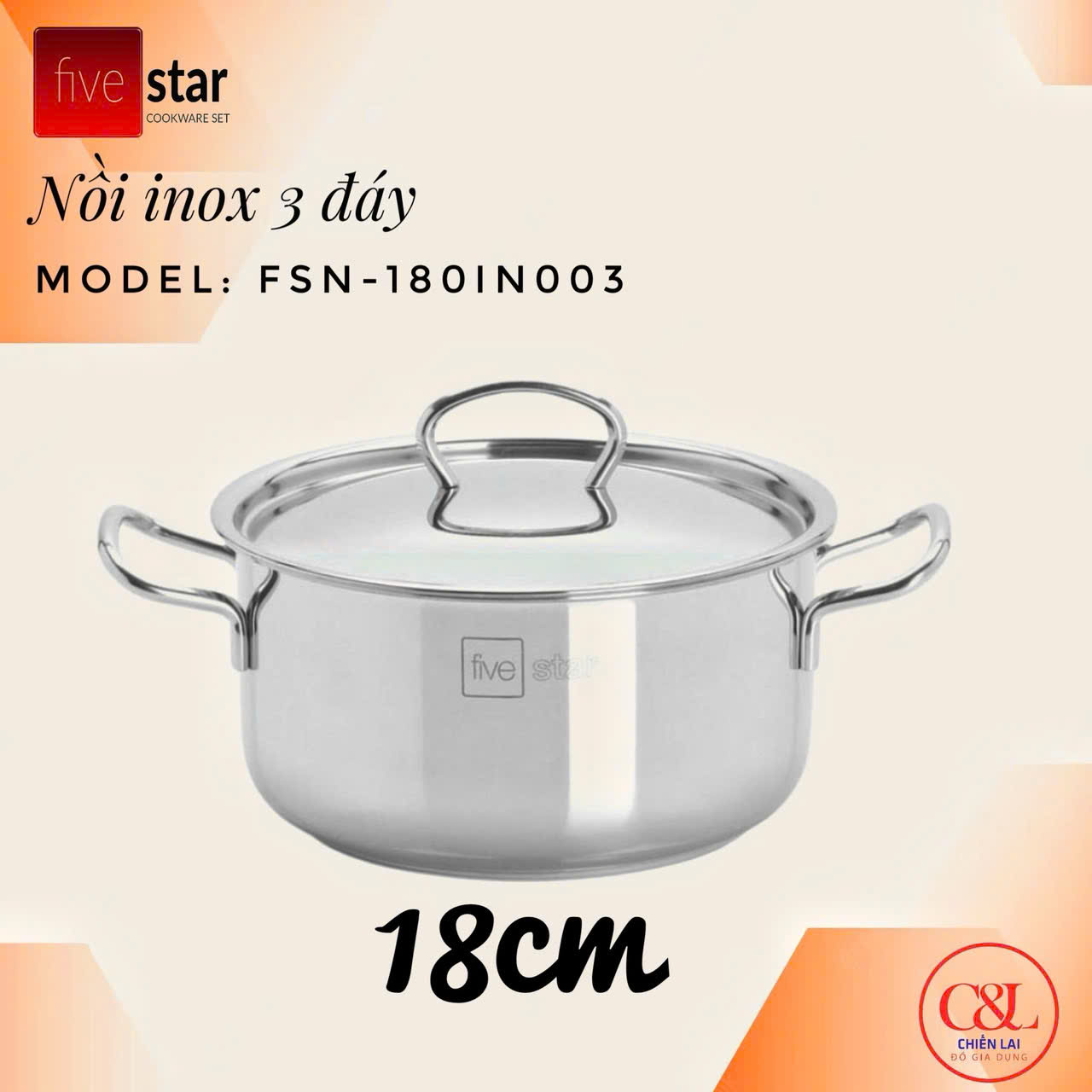 Nồi inox Fivestar đáy sandwich inox 430 đun từ 22cm