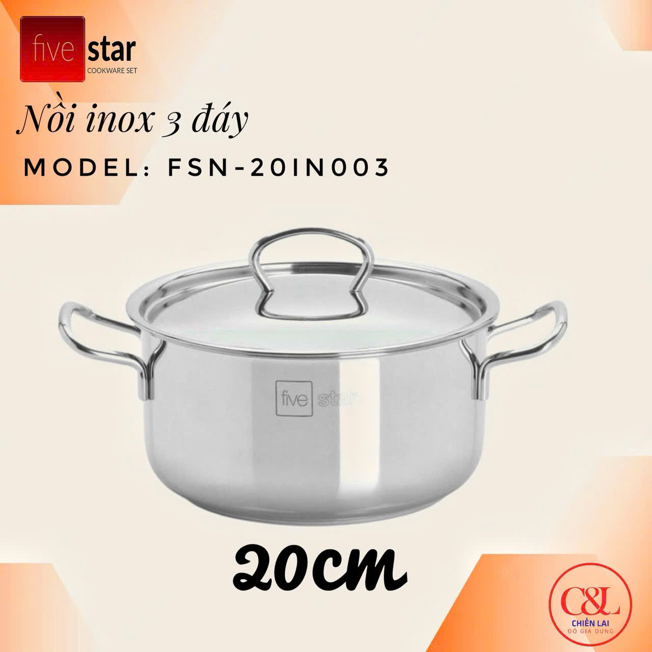Nồi inox Fivestar đáy sandwich inox 430 đun từ 22cm
