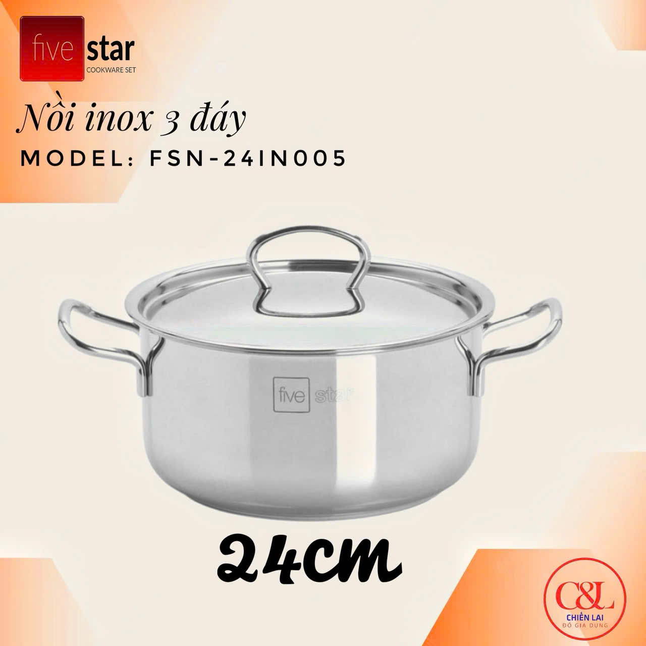 Nồi inox Fivestar đáy sandwich inox 430 đun từ 22cm