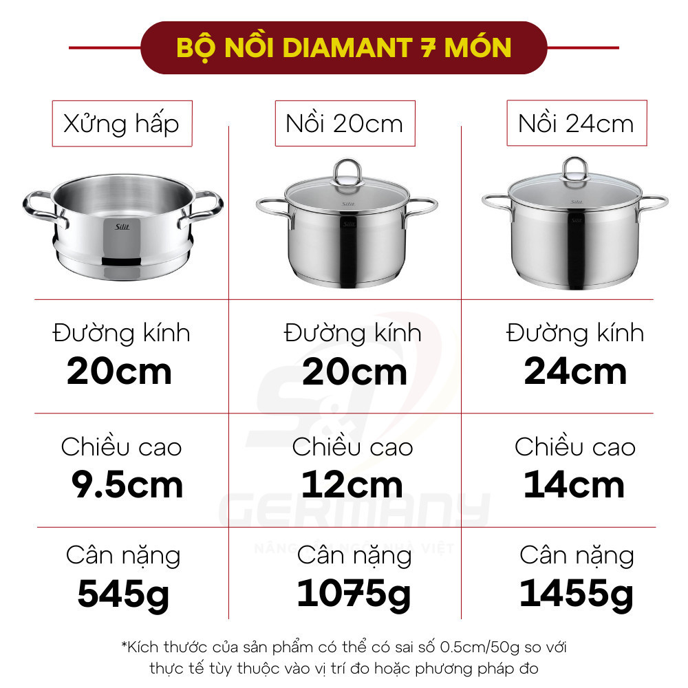 BỘ NỒI INOX TRÊN BẾP TỪ SILIT 7 MÓN - DIAMANT7