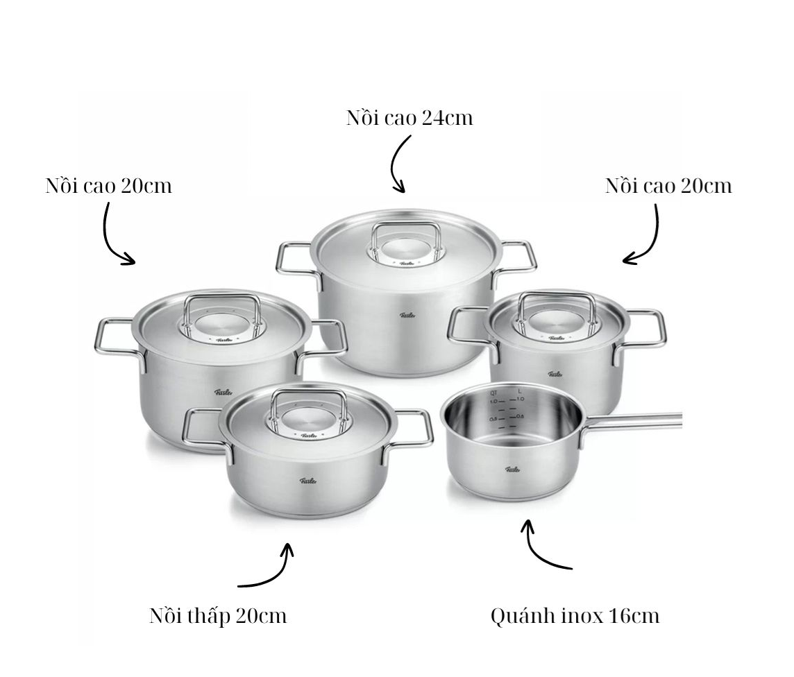 Bộ nồi Fissler Pure Collection 5 món (4 nồi 1 quánh)