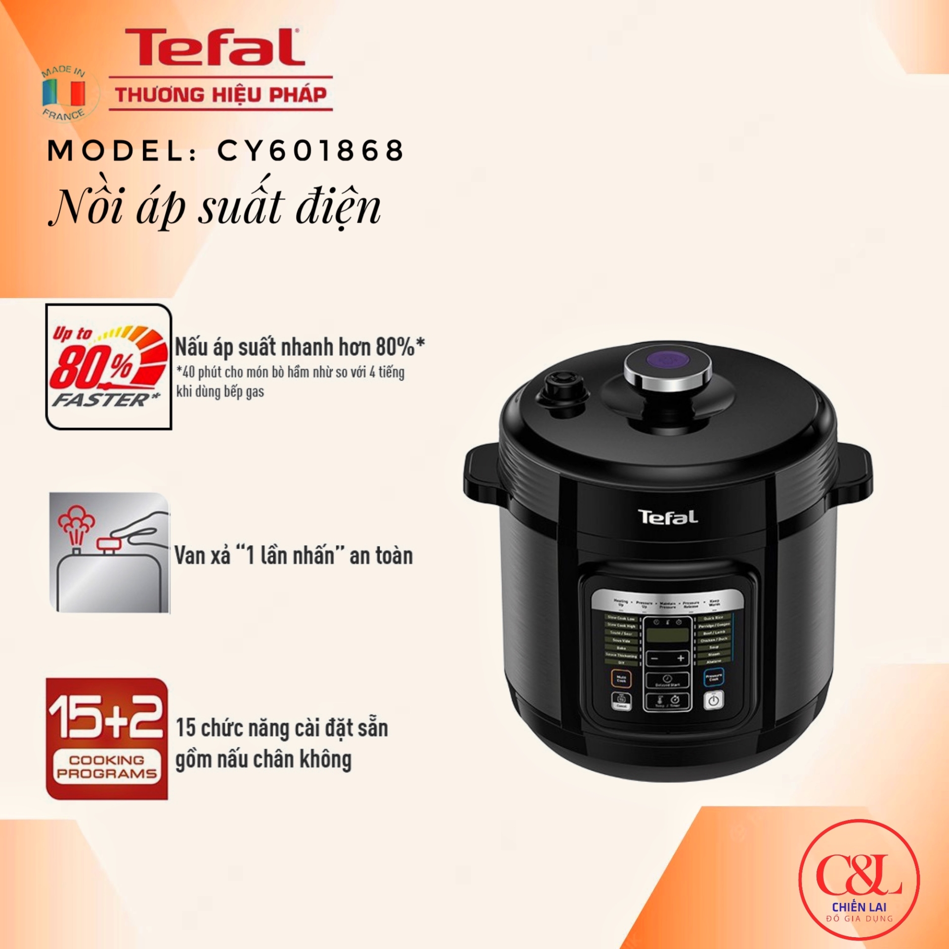 NỒI ÁP SUẤT ĐIỆN TEFAL CY601868
