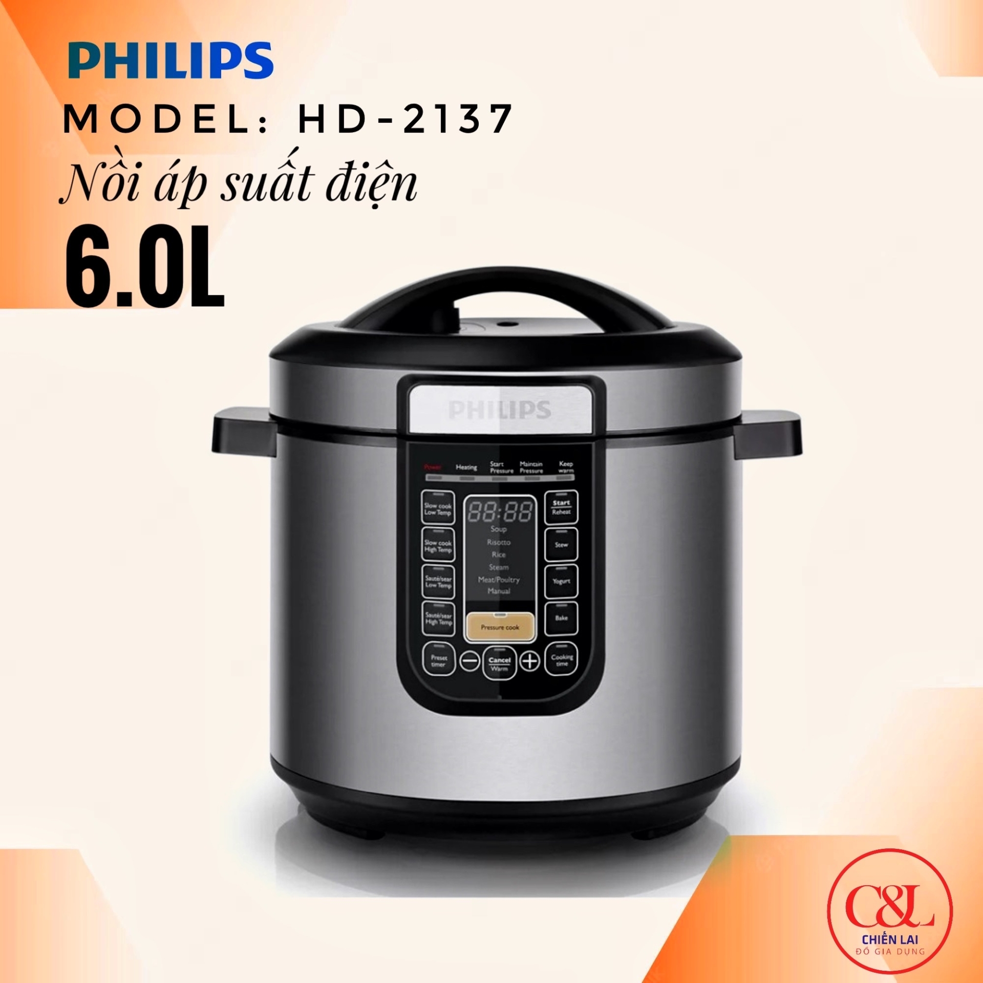Nồi áp suất điện tử 6L Philips HD2137