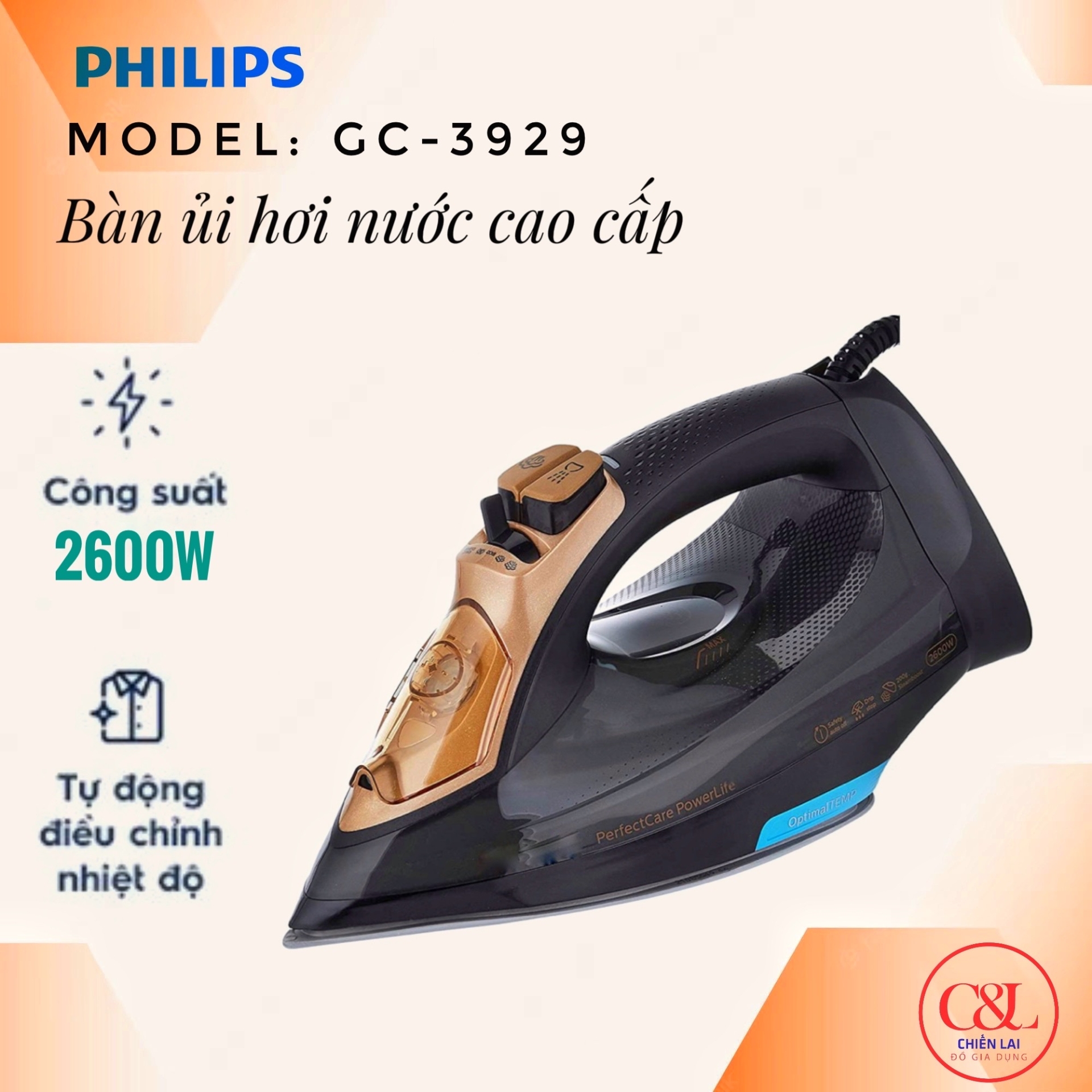 Bàn ủi hơi nước Philips GC3929
