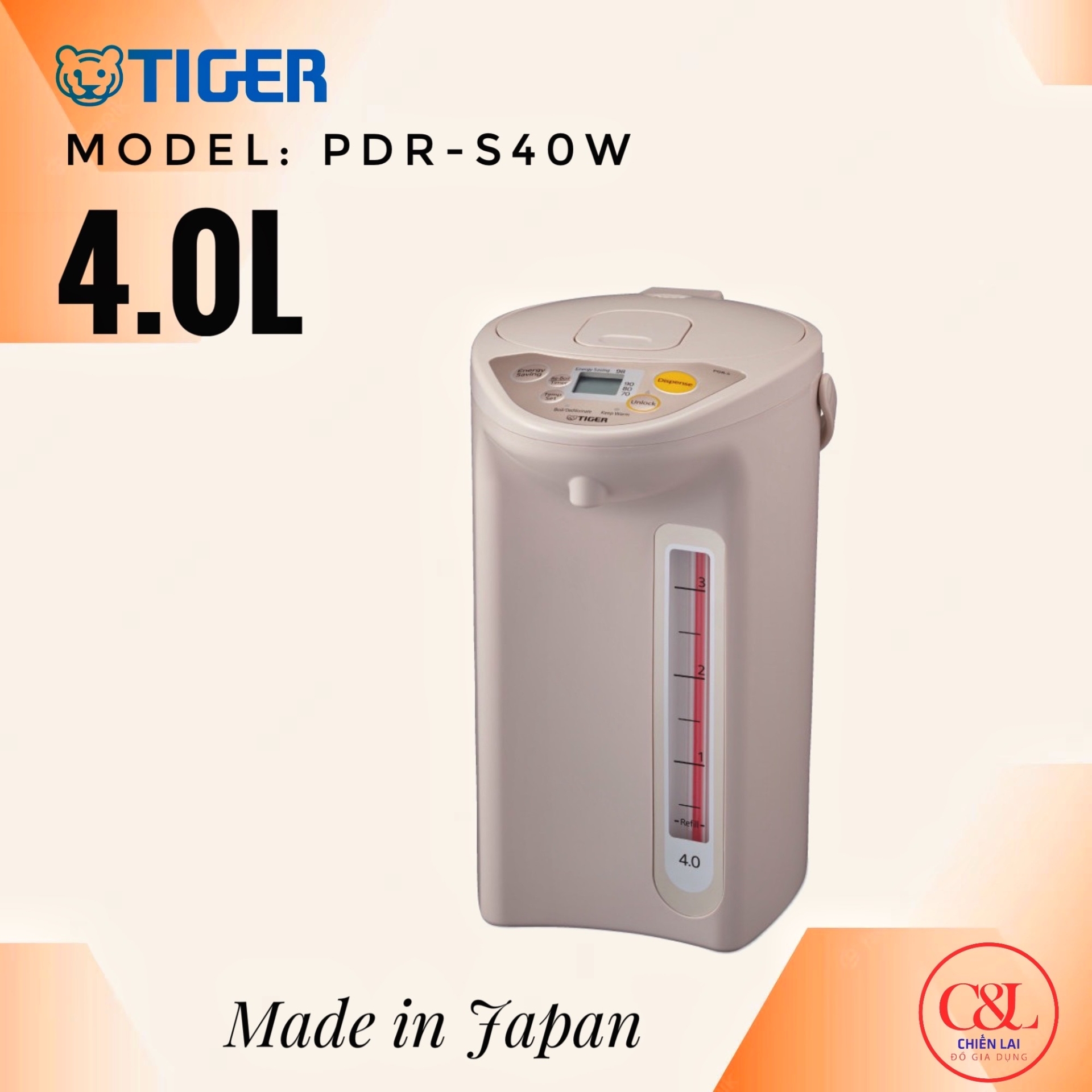 Bình thủy điện Tiger PDR-S40W - hàng chính hãng