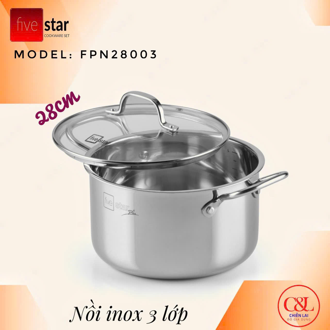 Nồi inox Fivestar 3lớp inox 304 đun từ
