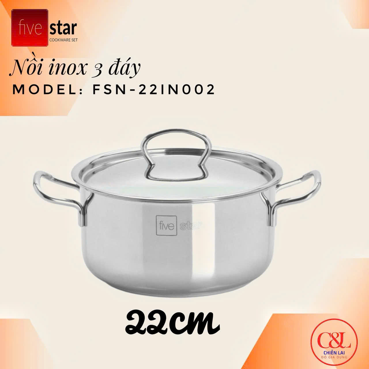 Nồi inox Fivestar đáy sandwich inox 430 đun từ 22cm