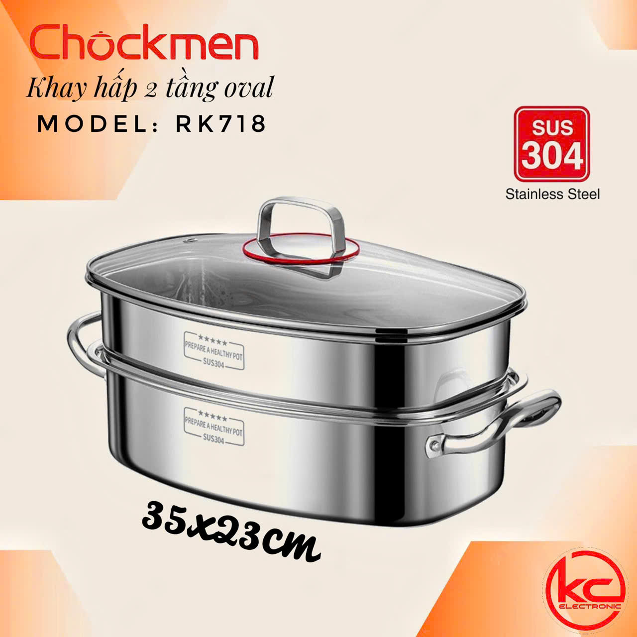 NỒI HẤP CÁ 2 TẦNG INOX 304 RK718
