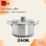 Nồi inox Fivestar đáy sandwich inox 430 đun từ size Fsn16/18/20/24 nắp kính