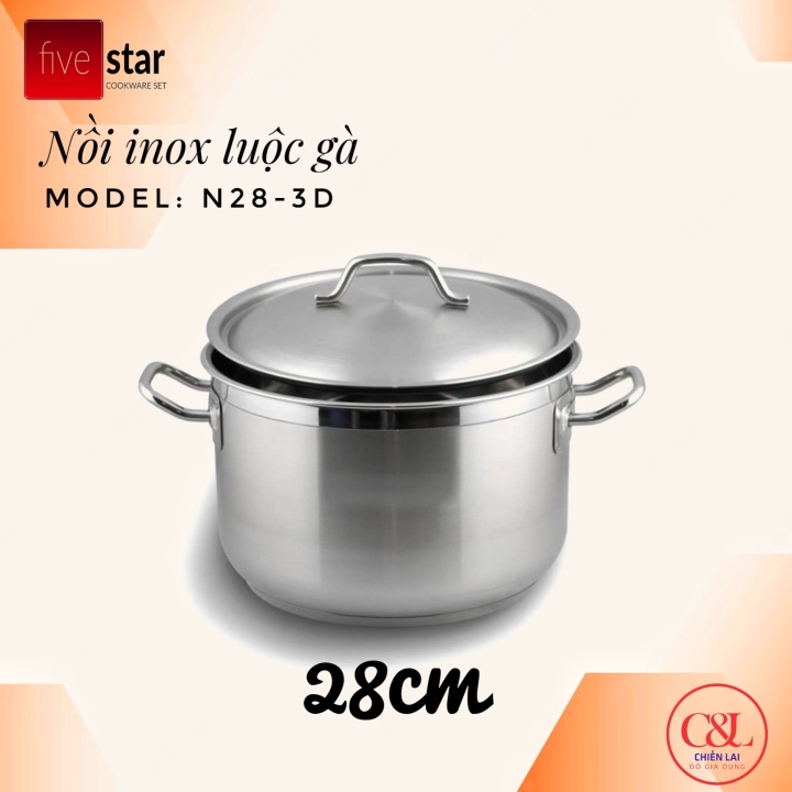 NỒI LUỘC GÀ FIVESTAR 3 ĐÁY INOX 430 28CM-ĐUN TỪ