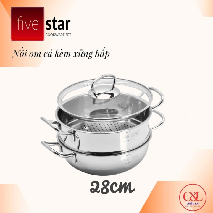 Bộ hấp fivestar inox 430 đun từ size 24/26/28/30/32cm
