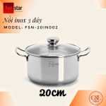 Nồi inox Fivestar đáy sandwich inox 430 đun từ size Fsn16/18/20/24 nắp kính
