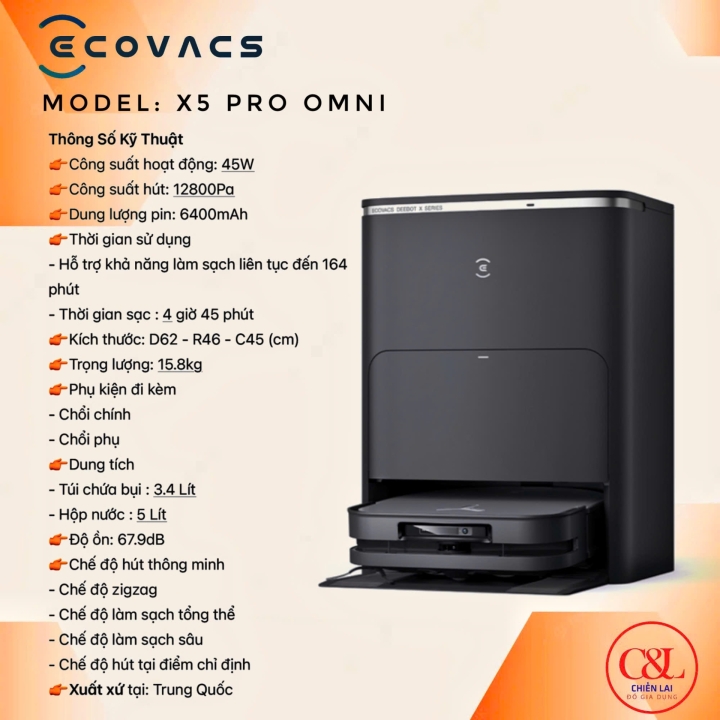 Robot Hút Bụi Lau Nhà Ecovacs X5 PRO OMNI