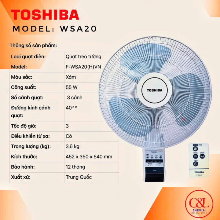 Quạt treo tường TOSHIBA F-WSA20(H)
